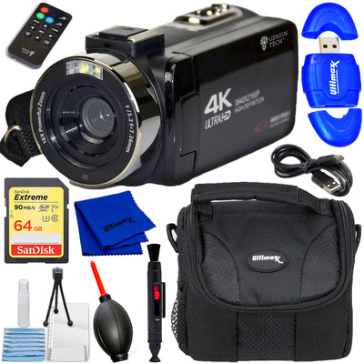 GeniusTech Digital 42MP Video Camera w/ 64GB SD Card, Remote, Case and USB Cable