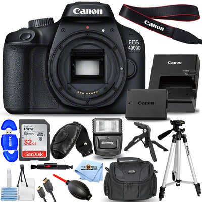 Canon EOS 4000D / Rebel T100 DSLR Camera (Body) + 32GB + Flash + Tripod Bundle