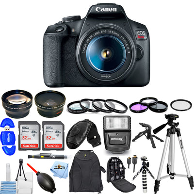 Canon EOS Rebel T7 Camera 3 Lens Kit 18-55mm + 32GB + Flash Top Value Bundle