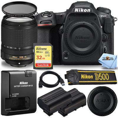 Nikon D500 DSLR Camera with AF-S 18-140mm VR + EXT BAT + 32GB + UV Filter Bundle