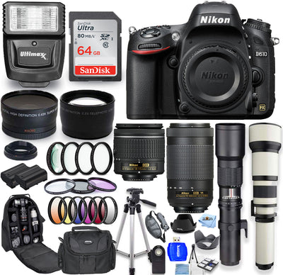 Nikon D610 Camera with 18-55mm + 55-250mm + 500mm + 650-1300mm Lenses - 30PC Kit