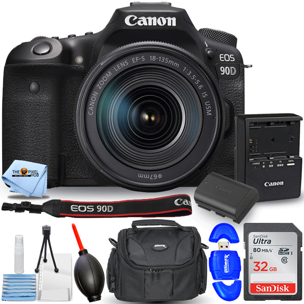 Canon EOS 90D DSLR Camera with 18-135mm Lens 3616C016 - Essential 32GB Bundle