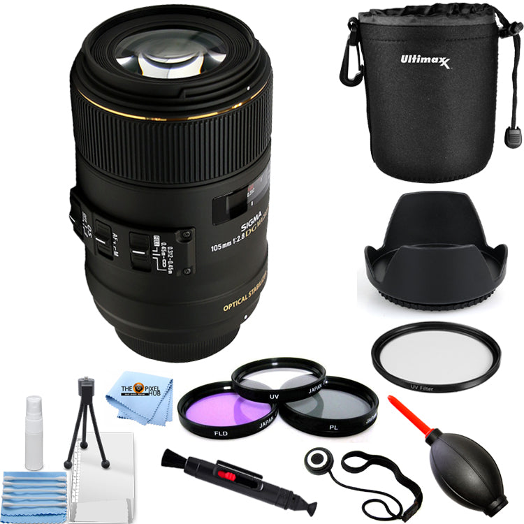 Sigma 105mm f/2.8 EX DG OS HSM Macro Lens for Canon EOS - 10PC Accessory Kit