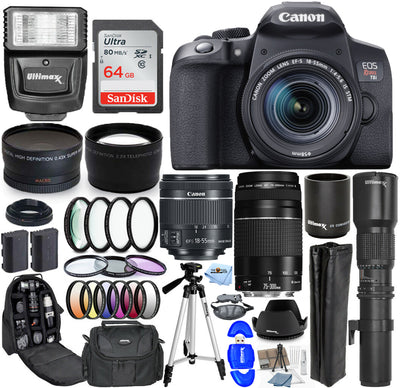 Canon EOS Rebel T8i with 18-55mm + 75-300mm + 500mm Lenses - Top Value Bundle