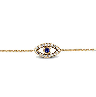 Social Value 14k Yellow Gold Genuine Diamond Evil Eye Chain Bracelet (7 inch)