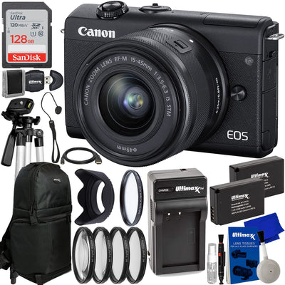 Canon EOS M200 Mirrorless Digital Camera with 15-45mm Lens (Black) + 128GB Kit