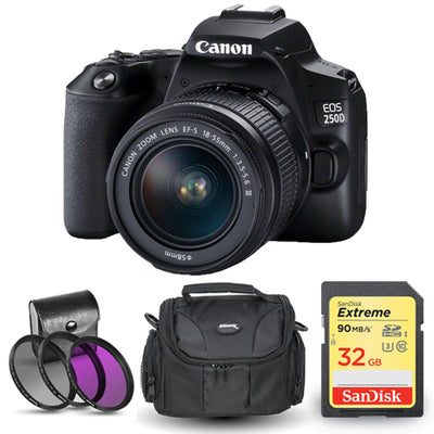 Canon EOS 250D/Rebel SL3 with 18-55mm III Lens + 32GB Case Filter Kit Bundle