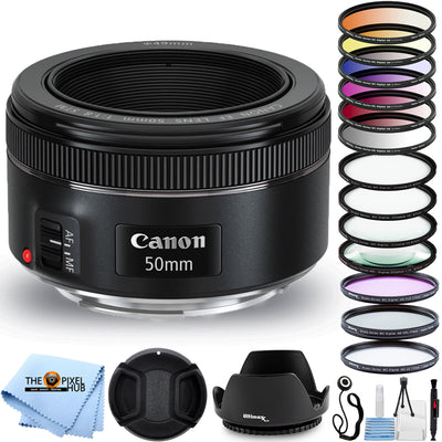 Canon EF 50mm f/1.8 STM Lens + 6PC Filter Kit + Macro/Close Up Lenses Bundle