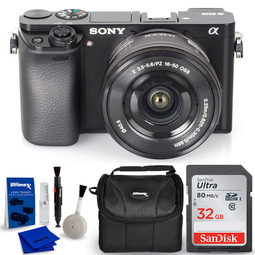 Sony Alpha a6000 Mirrorless Digital Camera with 16-50mm Lens Black - 32GB Bundle