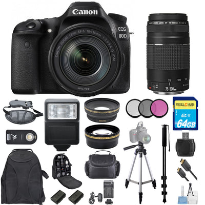 Canon EOS 80D DSLR with 18-135mm +75-300mm III Lens 4 LENSES Top Value Bundle