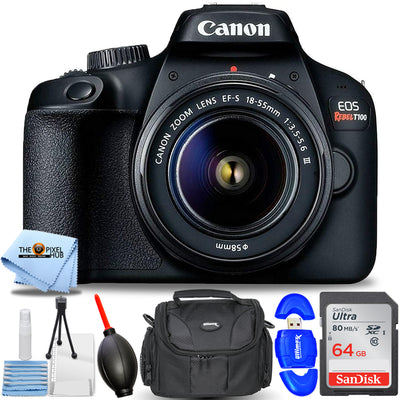 Canon EOS Rebel T100/4000D with 18-55mm DC III Lens + 64GB + Gadget Case Bundle