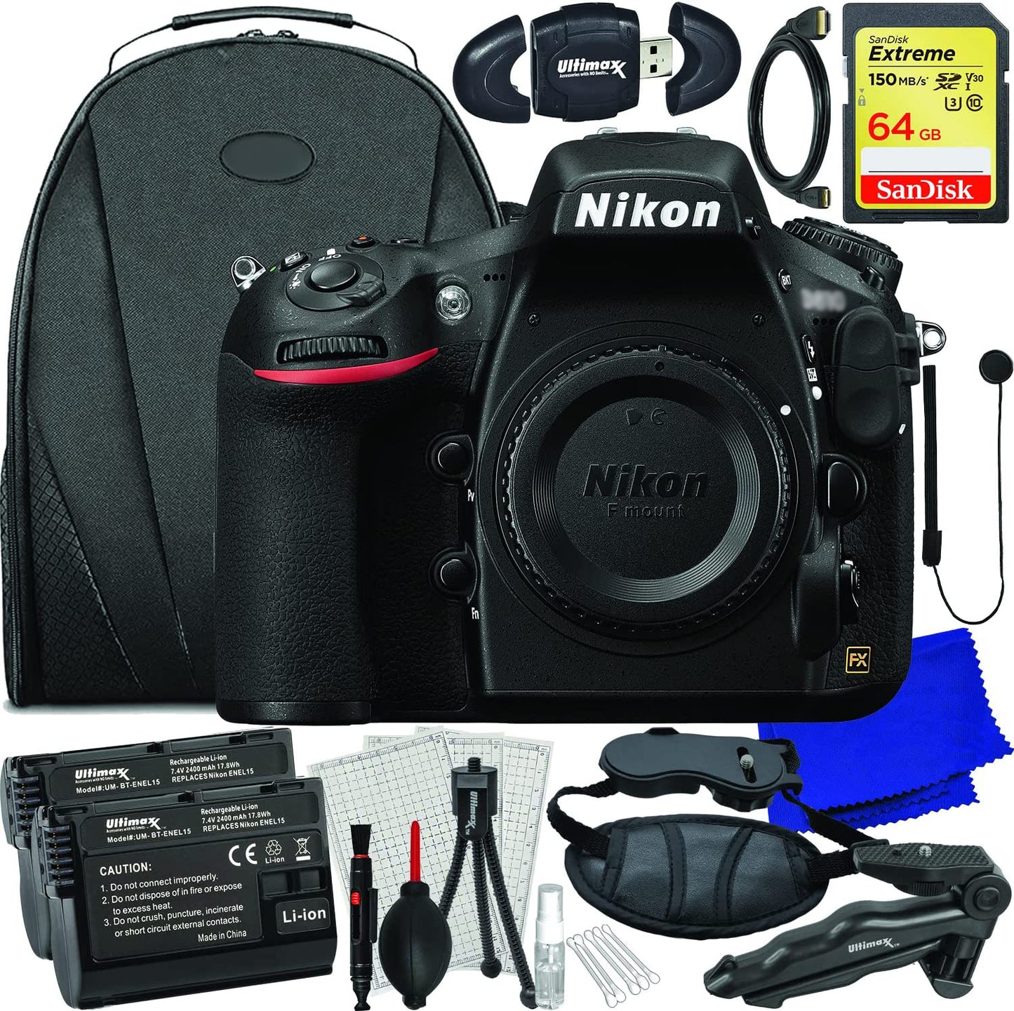 Nikon D810 DSLR Camera (Body Only) 1542 - 12PC 64GB Accessory Bundle