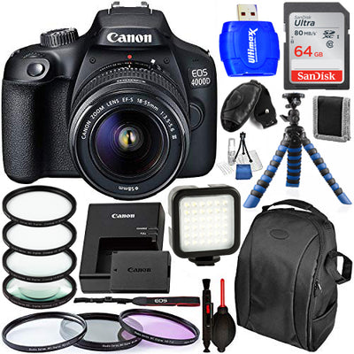 Canon EOS 4000D/Rebel T100 DSLR Camera with 18-55mm III Lens - 12PC Bundle