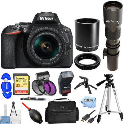 Nikon D5600 Camera 18-55mm + 500mm/1000mm Lens - 32GB Outdoor Photography Bundle