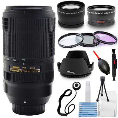 Nikon AF-P NIKKOR 70-300mm f/4.5-5.6E ED VR Lens + Telephoto and Wide Angle Kit