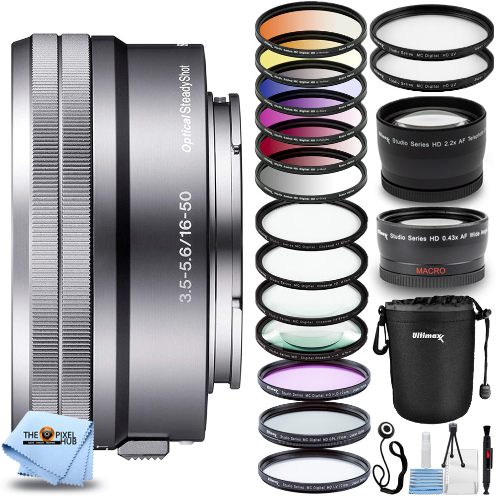 Sony E PZ 16-50mm f/3.5-5.6 OSS Lens (Silver) - 22PC Accessory Bundle