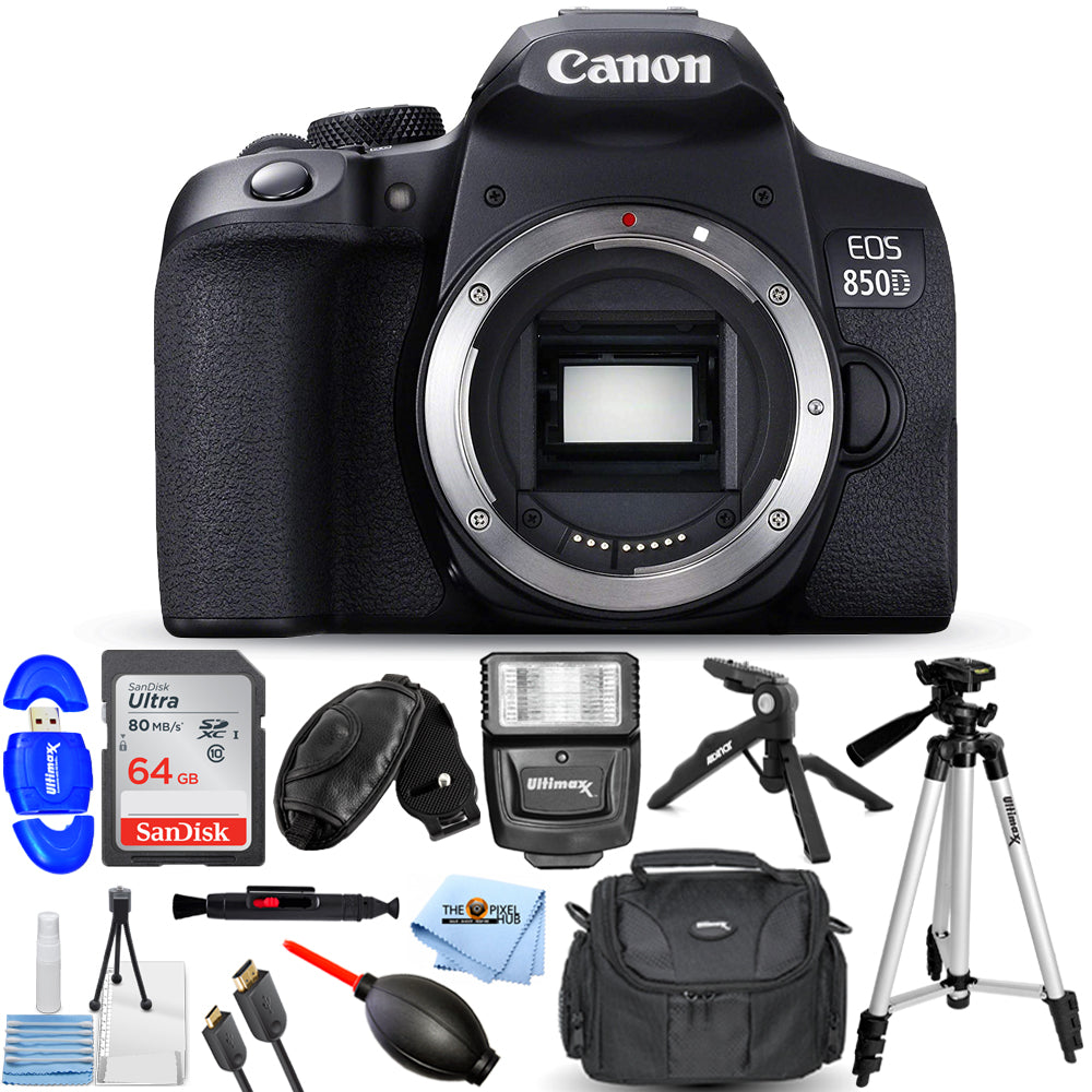 Canon EOS 850D / T8i / Kiss X10i DSLR Camera (Body Only) + 64GB + Flash Bundle