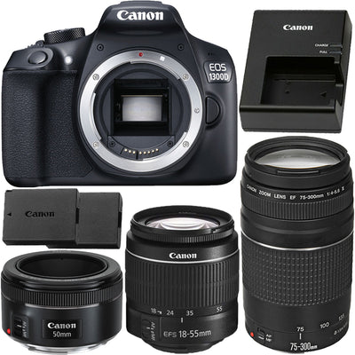 Canon EOS 3000D / T100 DSLR with 18-55mm III + 75-300mm + 50mm - 3 LENSES BUNDLE