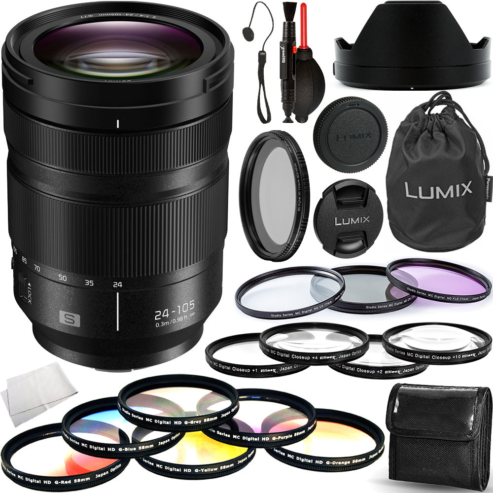 Panasonic Lumix S 24-105mm f/4 Macro O.I.S. Lens S-R24105 - 9PC Accessory Bundle