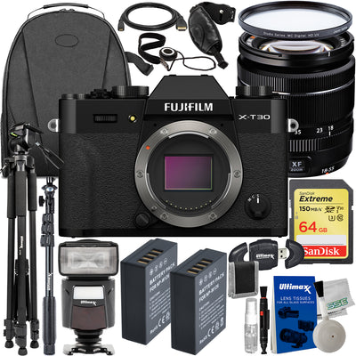 FUJIFILM X-T30 II Mirrorless Camera and 18-55mm Lens Black - 15PC Accessory Kit
