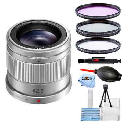 Panasonic Lumix G 42.5mm f/1.7 ASPH. POWER O.I.S Lens (Silver) Filter Kit Bundle