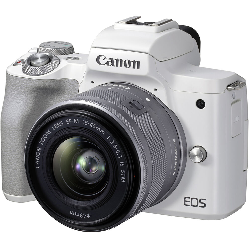 Canon EOS M50 Mark II Mirrorless Camera with 15-45mm Lens (White) - 18PC Bundle