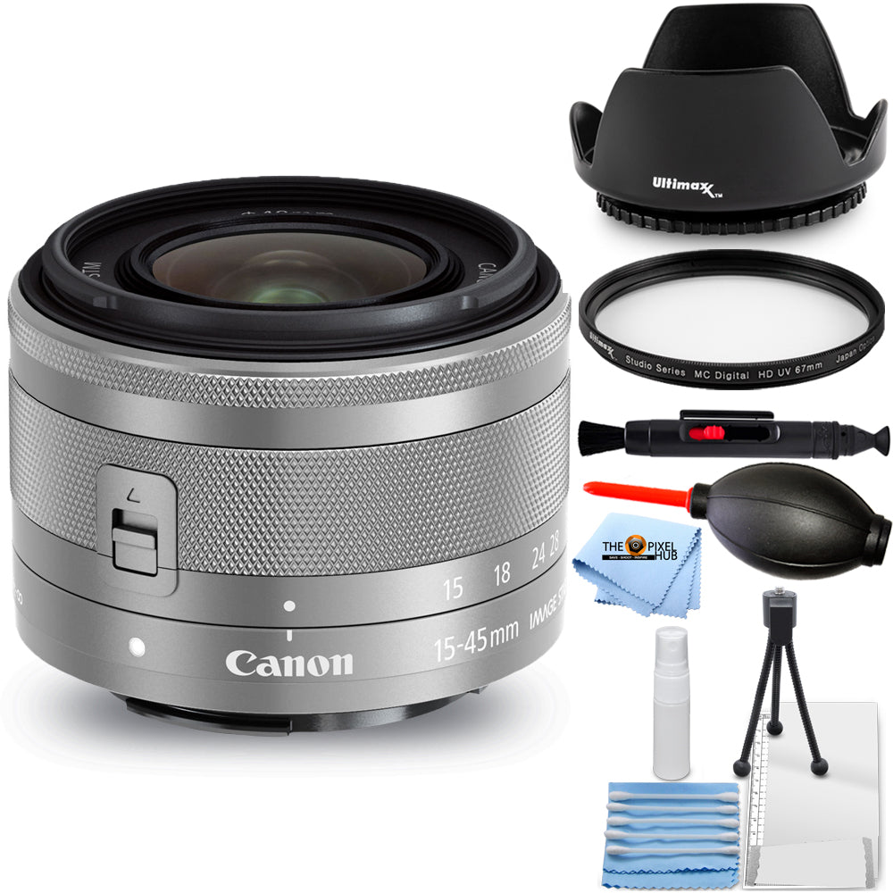 Canon EF-M 15-45mm f/3.5-6.3 IS STM Lens (Silver) 0597C002 - 7PC Accessory Kit