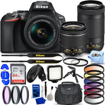 Nikon D5600 DSLR Camera with 18-55mm and 70-300mm VR + 64GB + Filter Kit Bundle