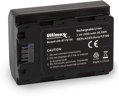 ULTIMAXX Travel Charger + 2x Replacement Batteries for Sony FZ100 - 2500 mah