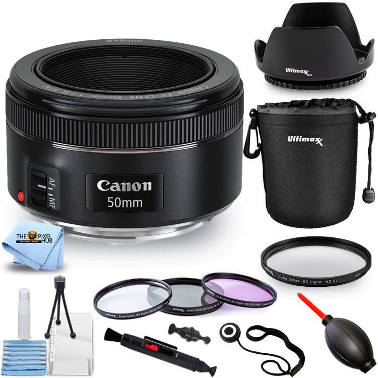 Canon EF 50mm f/1.8 STM Lens 0570C002 + Filter Kit + Tulip Hood Lens Pro Bundle