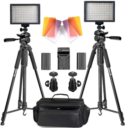 2x 75" Tripods, LED Lights, Batteries and Case for YouTube Vlogging Studio