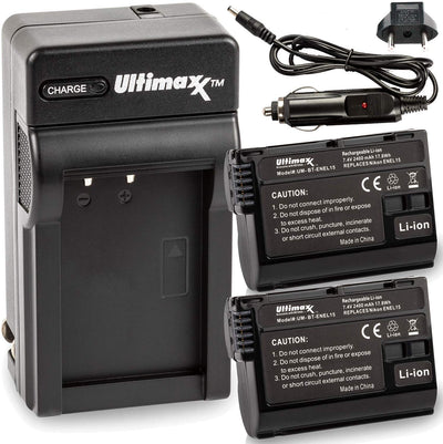 ULTIMAXX Travel Charger + Replacement Battery for Nikon ENEL15 - 2400 mah