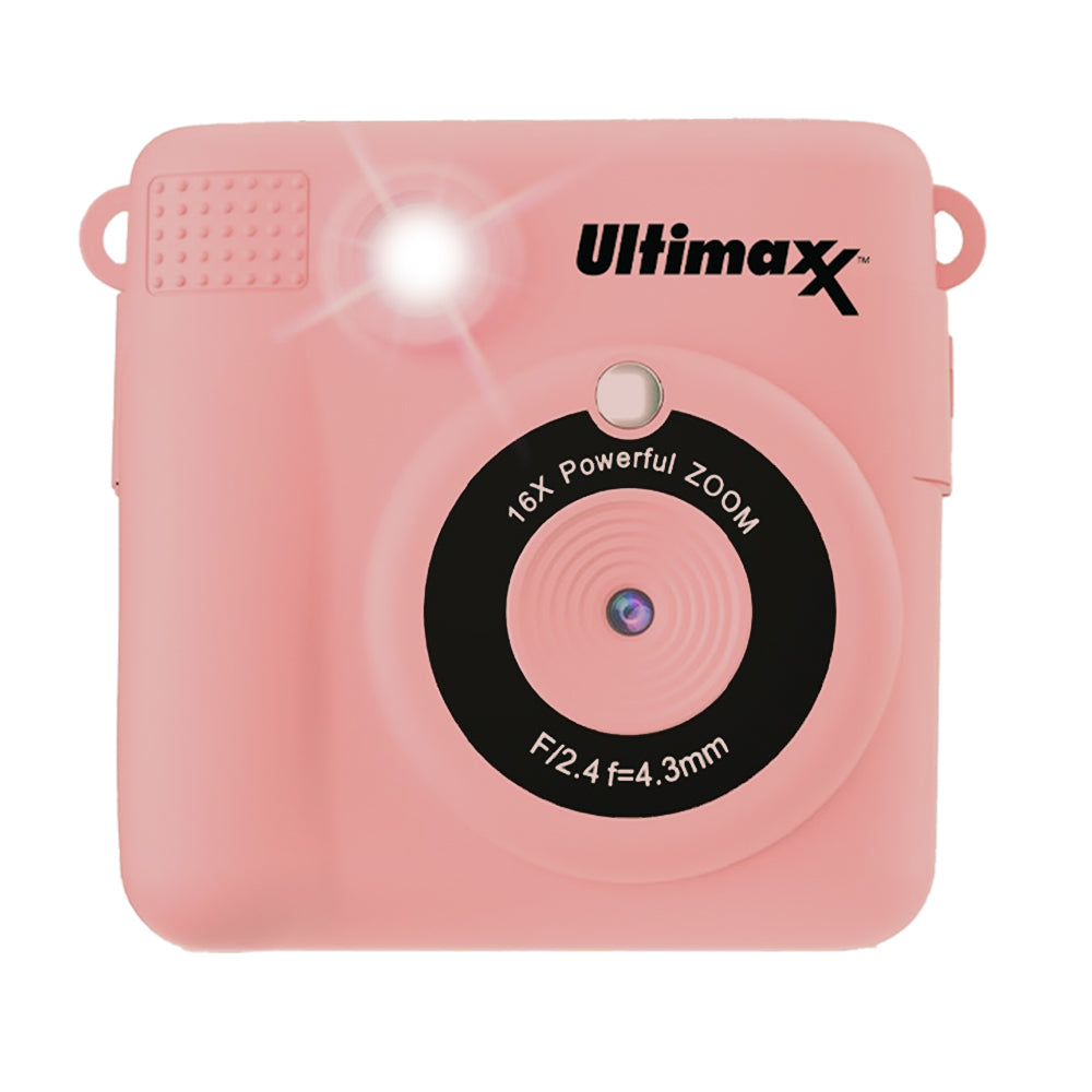 Ulitmaxx Kids Instant Digital Camera (Pink) with 64GB Micro SD and 3 Rolls Paper