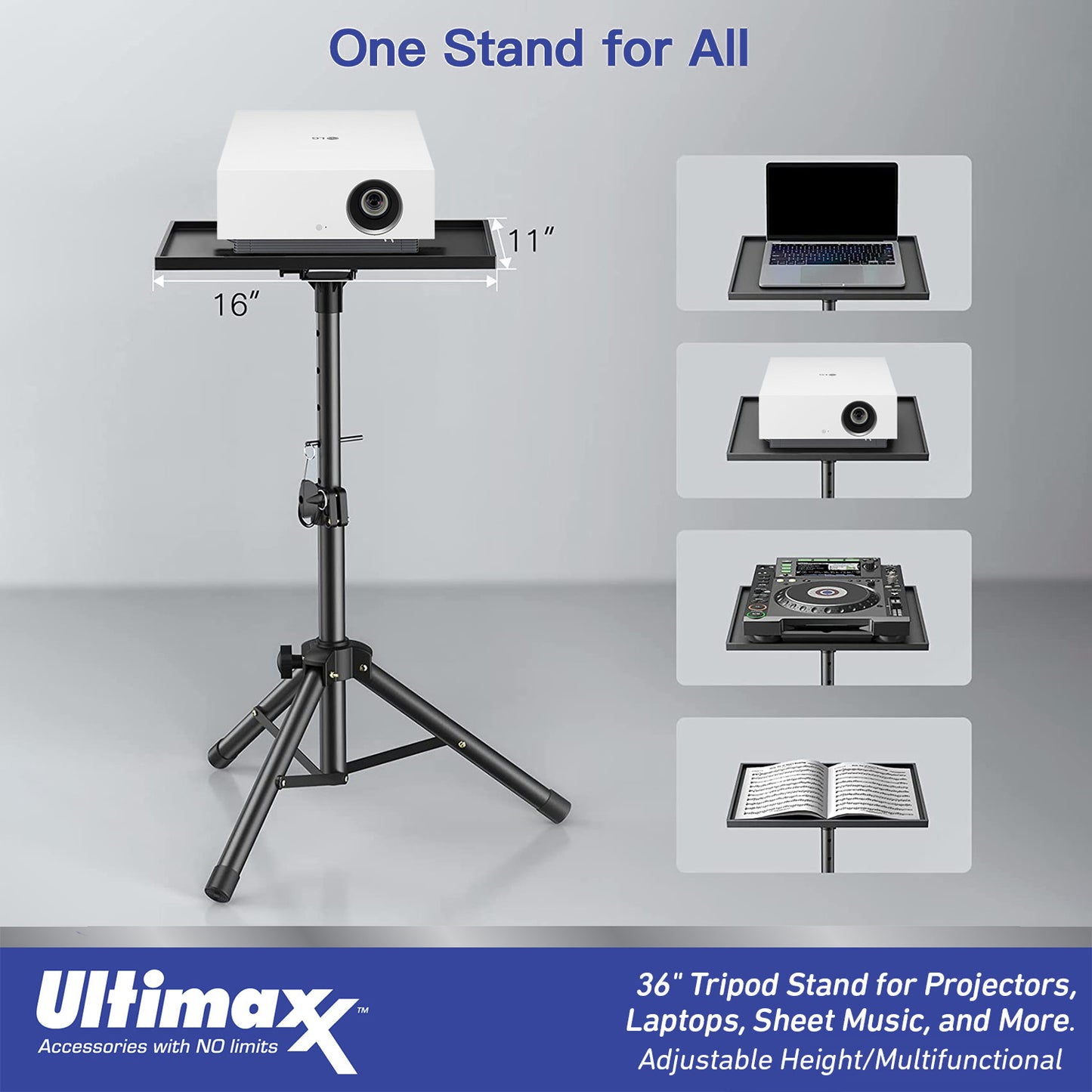 Ultimaxx 36'' Tripod Stand with Adjustable Height for Projectors Laptops Tablets