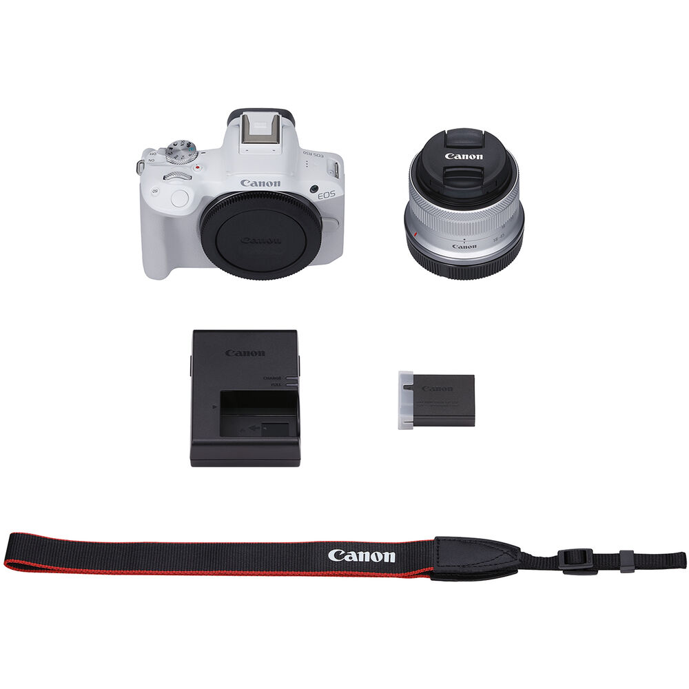 Canon EOS R50 Mirrorless Camera with 18-45mm Lens (White) 5812C012 - 14PC Bundle