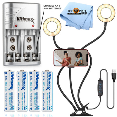 Bluestone USB Dual Ring Light with Phone Holder + AA Batteries Vlogging Kit