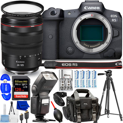 Canon EOS R5 Mirrorless Camera with 24-105mm f/4 Lens - 13PC Accessory Bundle