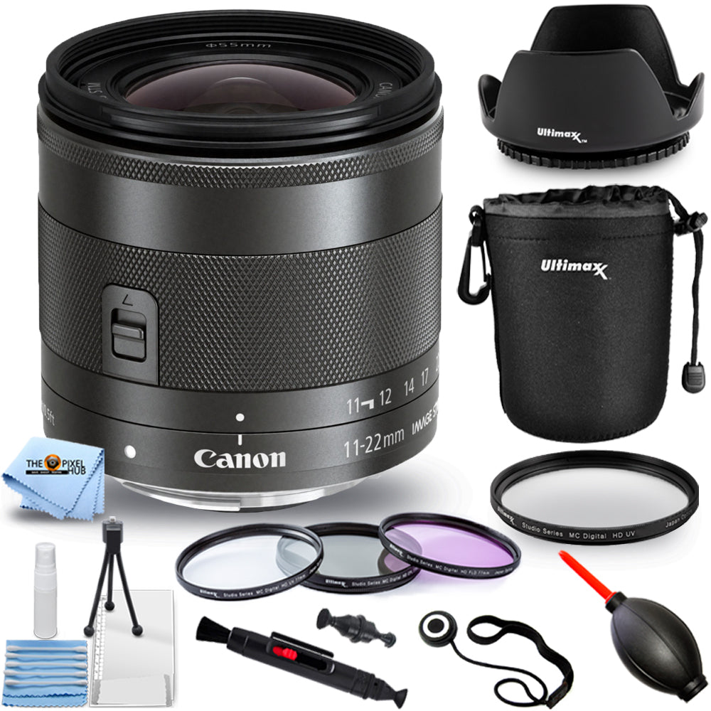 Canon EF-M 11-22mm f/4-5.6 IS STM Lens 7568B002 - 10PC Accessory Bundle