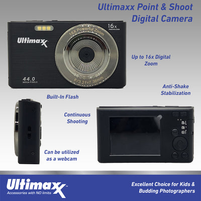 Picture 1 of 4

Ultimaxx 44MP Digital Compact Camera with 16x Digital Zoom w/ 32GB Card Kit