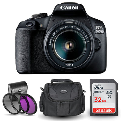 Canon EOS 2000D / Rebel T7 with 18-55mm III + 32GB SD + Gadget Bag + Filter Kit