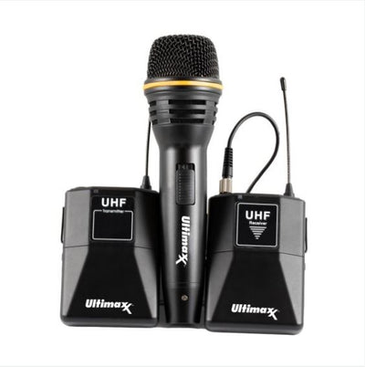 Ultimaxx Wireless Mic Kit with Lavalier Mic, Cables, Carry Case and Handheld Mic