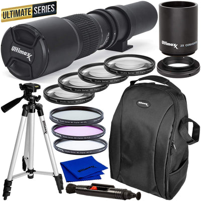 ULTIMAXX High-Power 500mm/1000mm f/8 for Canon DSLRs with Filter Kits + Backpack