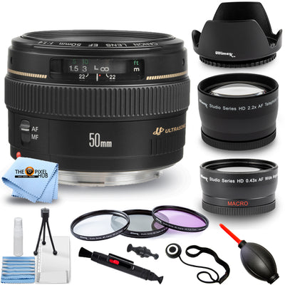 Canon EF 50mm f/1.4 USM Lens 2515A003 + Telephoto and Wide Angle Lenses Bundle
