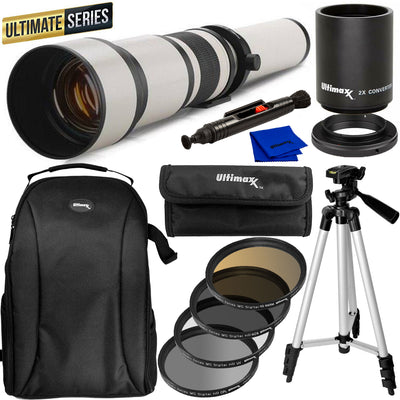ULTIMAXX 650-1300mm f/8 Super Zoom Lens for Canon EF + Filter Kit + Backpack