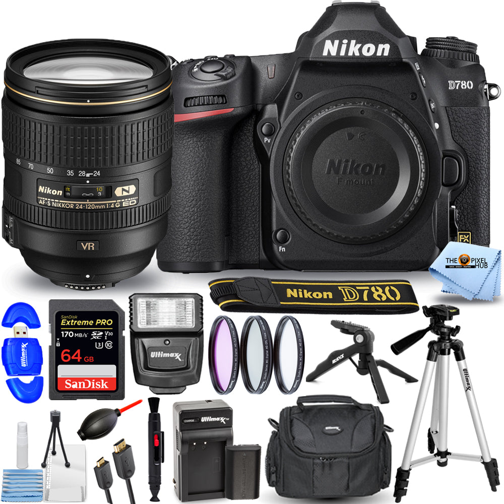 Nikon D780 DSLR Camera with 24-120mm ED VR Lens+ EXT BATT + 64GB + Filter Bundle