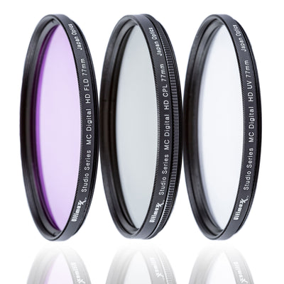 ULTIMAXX 3PC 77mm CPL UV FLD + Case Kit for Canon Nikon Fuji Sony Camera