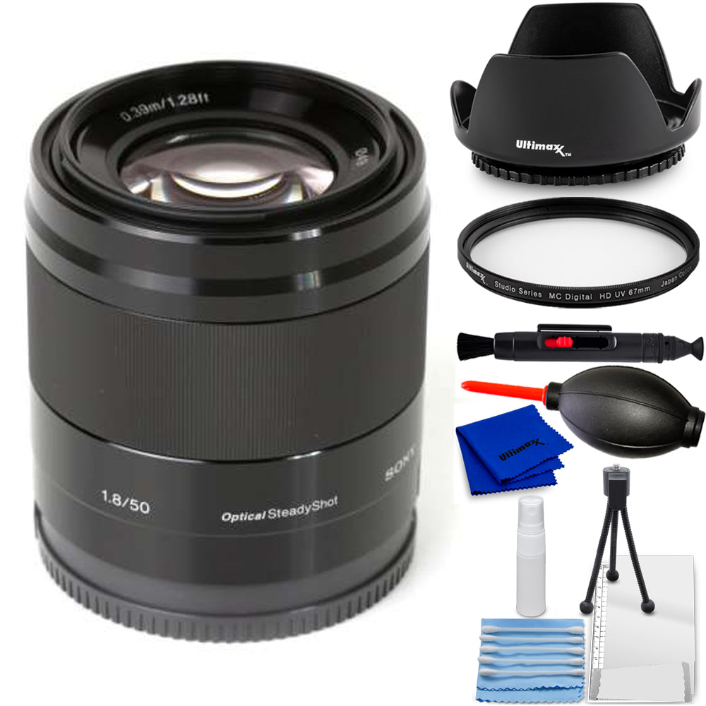 Sony E 50mm f/1.8 OSS Lens (Black) SEL50F18/B - 7PC Accessory Bundle