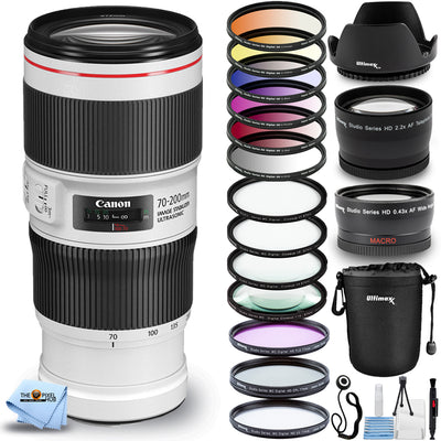 Canon EF 70-200mm f/4L IS II USM Lens + Macro/Close Up Lenses + Pouch Bundle