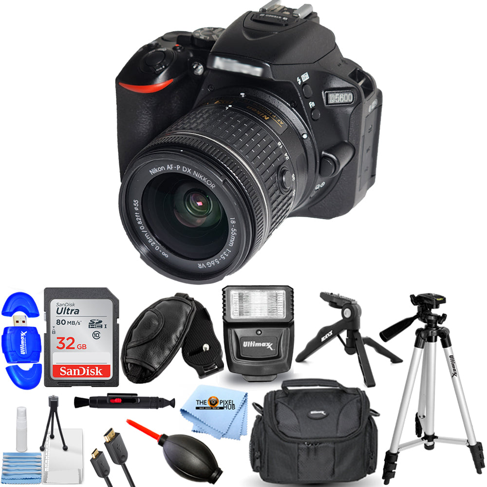 Nikon D5600 DSLR 24.2MP Camera with 18-55mm Lens 1576 + 32GB + Flash Bundle