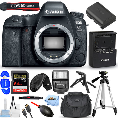 Canon EOS 6D Mark II DSLR Camera (Body Only) + 64GB + Flash + Tripod Bundle